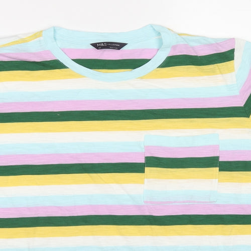Marks and Spencer Womens Multicoloured Striped Cotton Basic T-Shirt Size 20 Round Neck