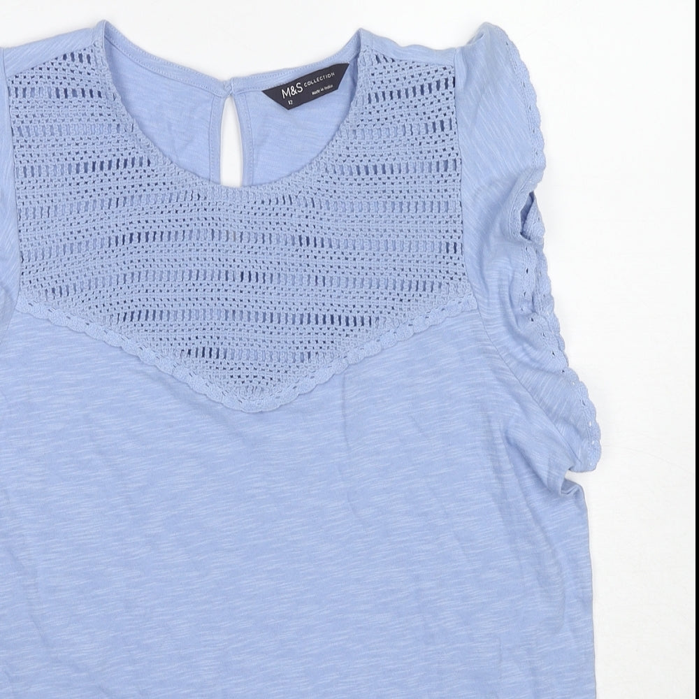 Marks and Spencer Womens Blue Cotton Basic Tank Size 12 Round Neck