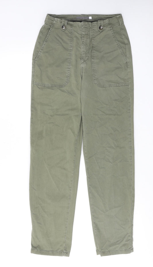 Mint Velvet Womens Green Cotton Chino Trousers Size 8 Regular Hook & Eye