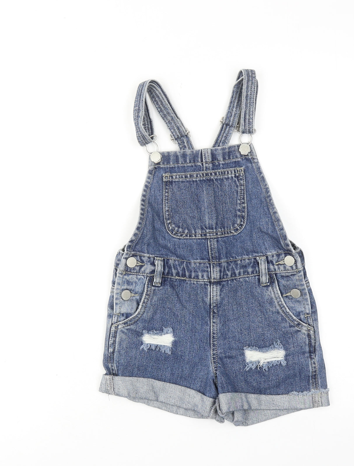NEXT Girls Blue Cotton Dungaree One-Piece Size 7 Years Button - Distressed