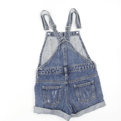 NEXT Girls Blue Cotton Dungaree One-Piece Size 7 Years Button - Distressed