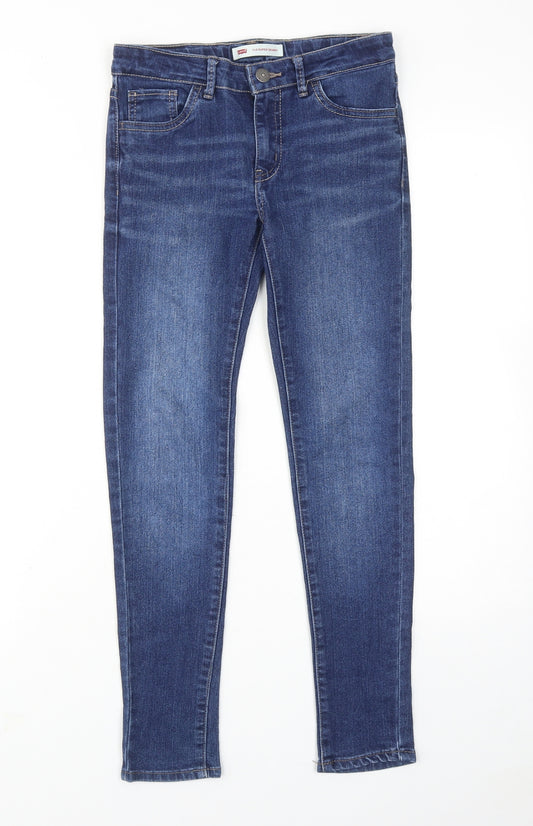 Levi's Girls Blue Cotton Skinny Jeans Size 10 Years Regular Zip