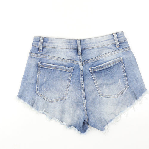 MONDAY Womens Blue Cotton Cut-Off Shorts Size M Regular Zip - Flower detail