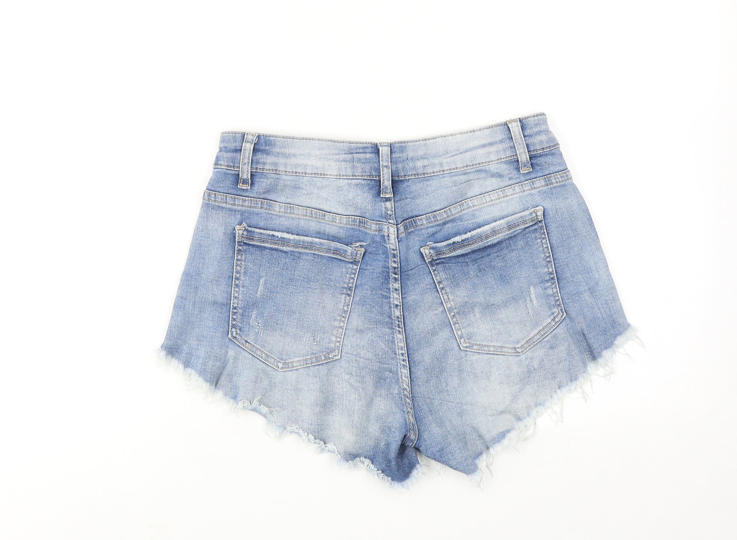 MONDAY Womens Blue Cotton Cut-Off Shorts Size M Regular Zip - Flower detail