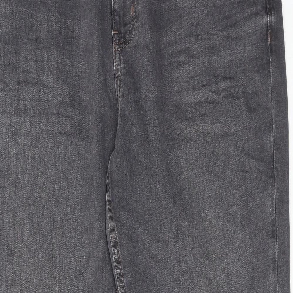 Marks and Spencer Womens Grey Cotton Straight Jeans Size 16 Slim Zip