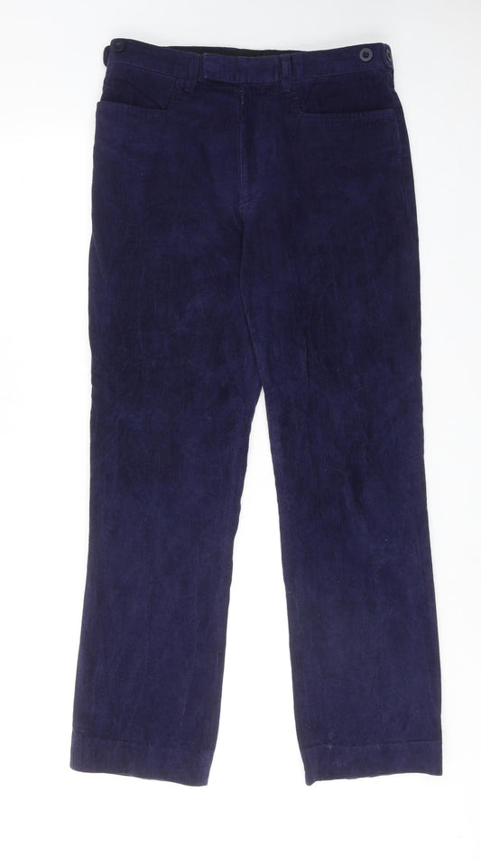 Crombie Mens Blue Cotton Trousers Size 32 in Regular Zip