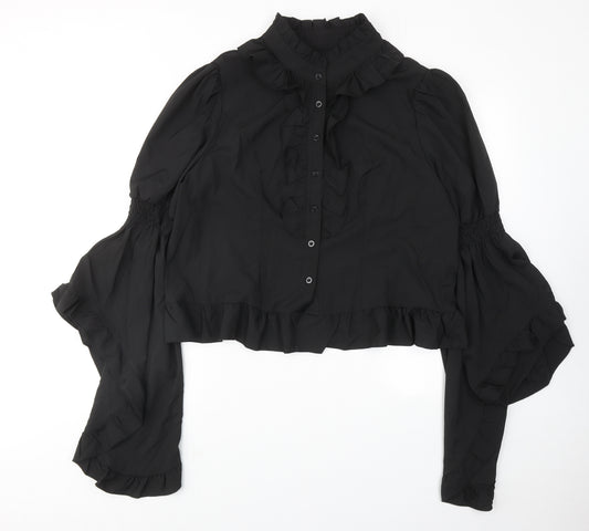ROMWE Womens Black Polyester Basic Button-Up Size 2XL Mock Neck