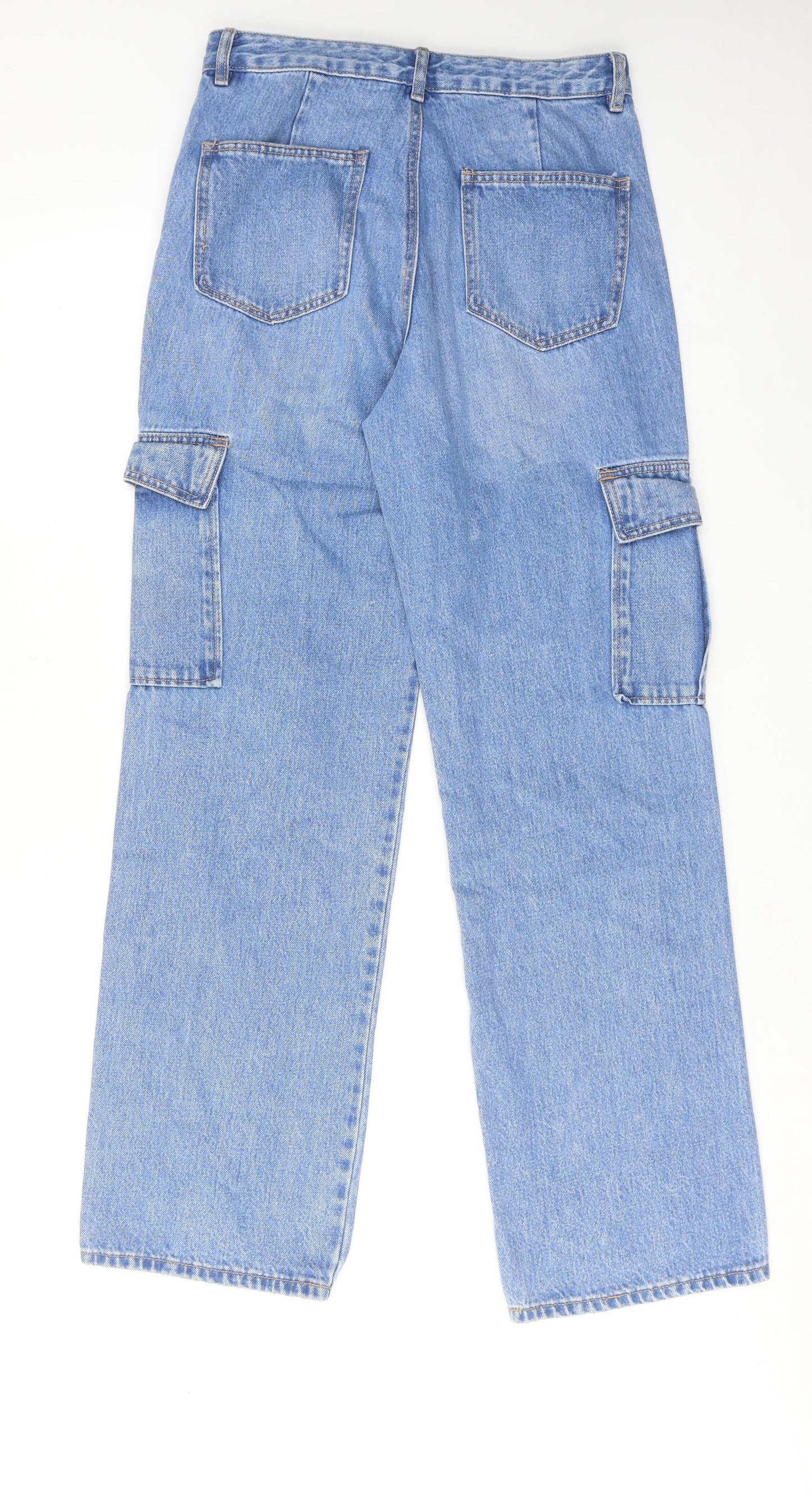 Stradivarius Womens Blue Cotton Straight Jeans Size 12 Relaxed Zip