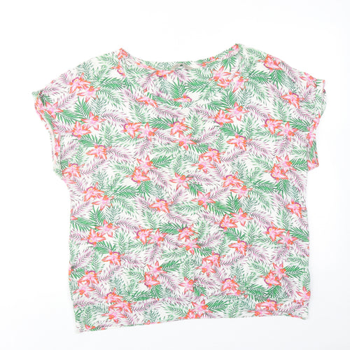 Marks and Spencer Womens Multicoloured Floral Viscose Basic T-Shirt Size 18 Boat Neck