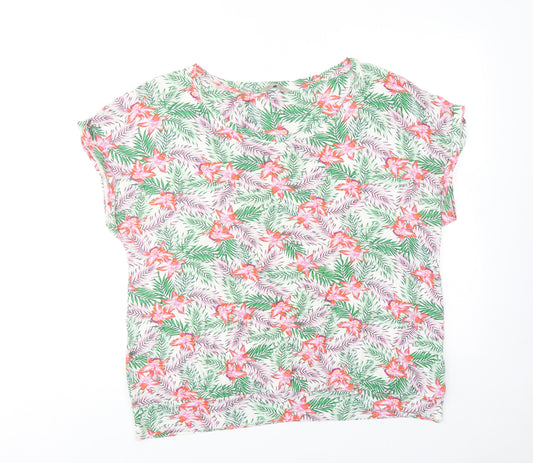 Marks and Spencer Womens Multicoloured Floral Viscose Basic T-Shirt Size 18 Boat Neck