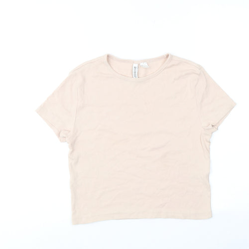 H&M Womens Pink Cotton Basic T-Shirt Size L Round Neck - Ribbed