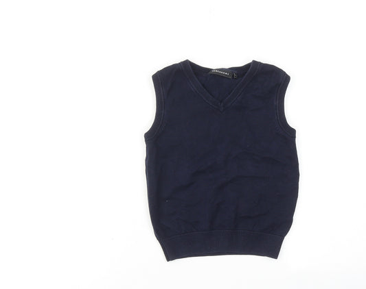 Debenhams Boys Blue V-Neck Cotton Vest Jumper Size 4-5 Years Pullover