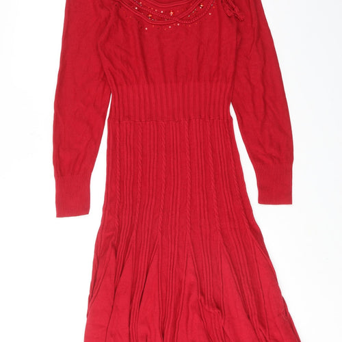 Per Una Womens Red Viscose A-Line Size 12 Round Neck Pullover