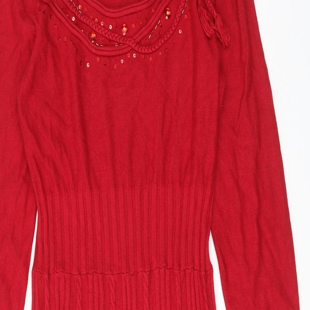 Per Una Womens Red Viscose A-Line Size 12 Round Neck Pullover