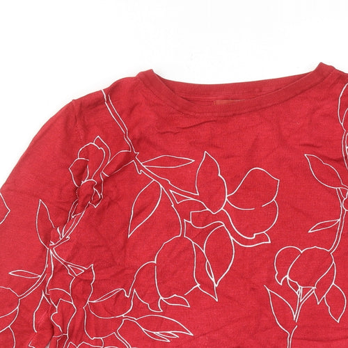 NEXT Womens Red Round Neck Floral Viscose Pullover Jumper Size 10
