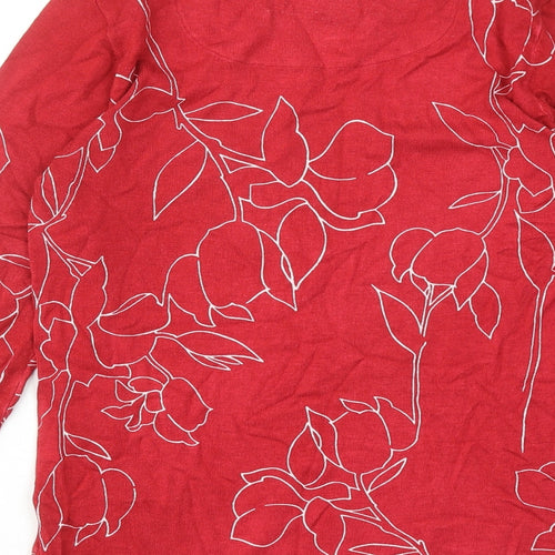 NEXT Womens Red Round Neck Floral Viscose Pullover Jumper Size 10