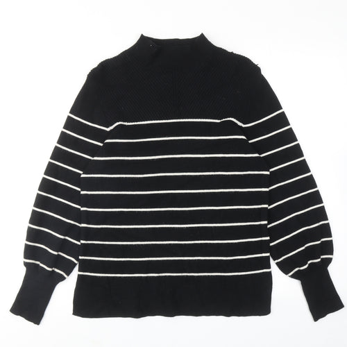 Marks and Spencer Womens Black High Neck Striped Viscose Pullover Jumper Size M