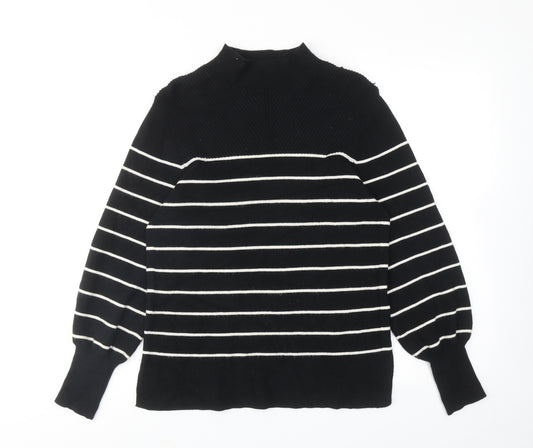 Marks and Spencer Womens Black High Neck Striped Viscose Pullover Jumper Size M