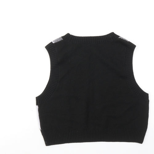 H&M Womens Black Round Neck Argyle/Diamond Acrylic Vest Jumper Size M