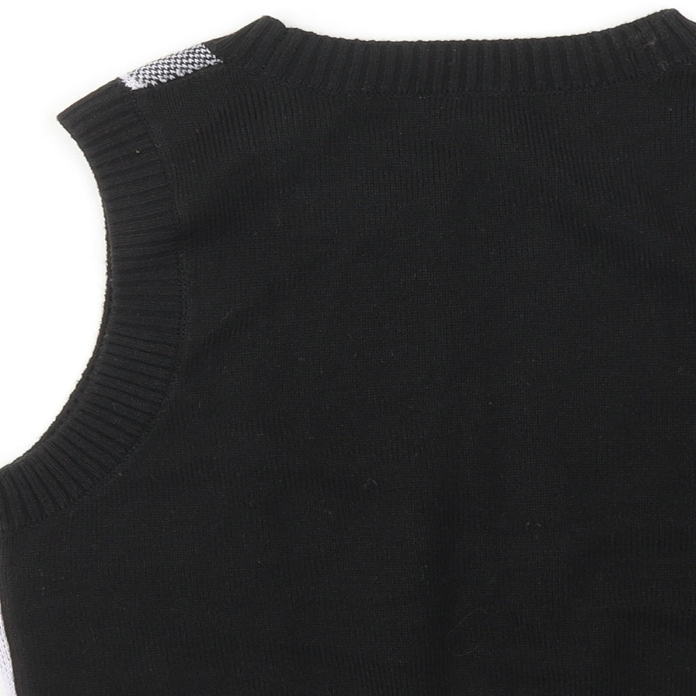 H&M Womens Black Round Neck Argyle/Diamond Acrylic Vest Jumper Size M