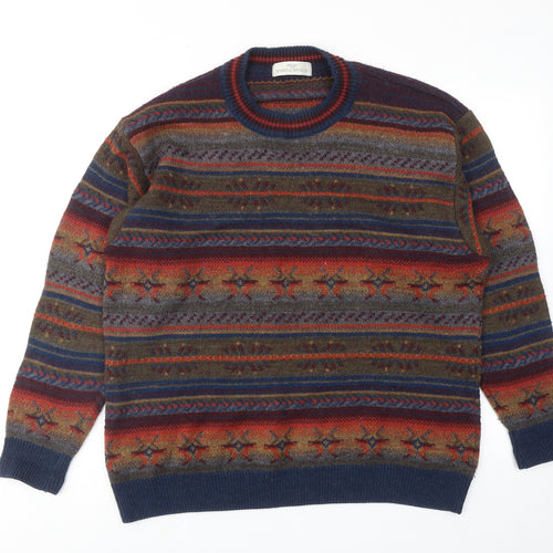 Marks and Spencer Mens Multicoloured Round Neck Geometric Acrylic Pullover Jumper Size M Long Sleeve