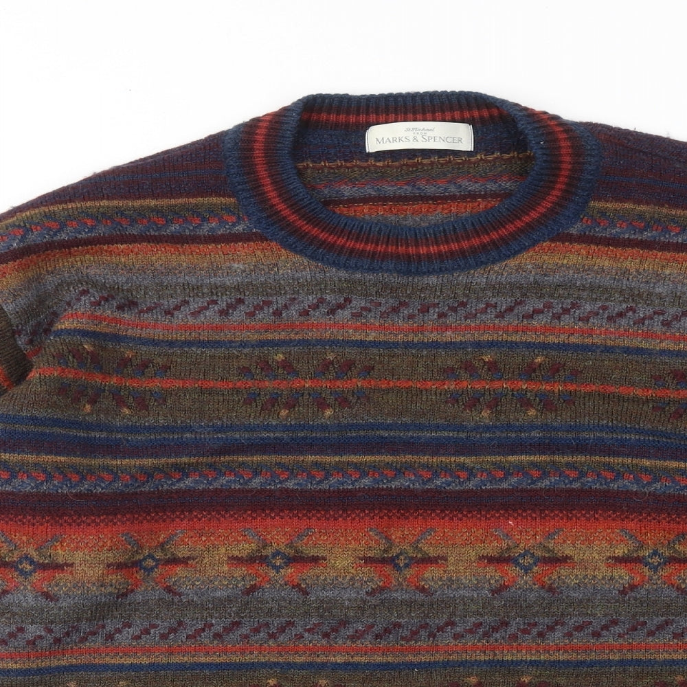 Marks and Spencer Mens Multicoloured Round Neck Geometric Acrylic Pullover Jumper Size M Long Sleeve