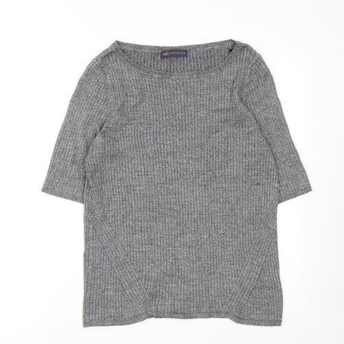 Marks and Spencer Womens Grey Viscose Basic T-Shirt Size 16 Boat Neck - Ribbed