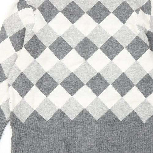 Marks and Spencer Womens Grey High Neck Argyle/Diamond Viscose Pullover Jumper Size 12