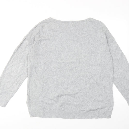 White Stuff Womens Grey Round Neck Cotton Pullover Jumper Size 16