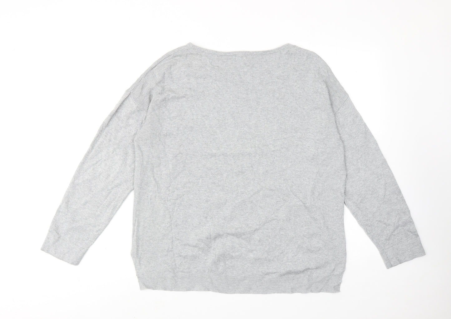 White Stuff Womens Grey Round Neck Cotton Pullover Jumper Size 16