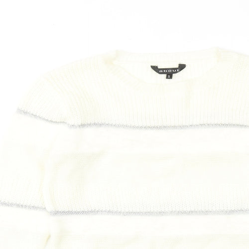 About Womens Ivory Round Neck Striped Acrylic Pullover Jumper Size S