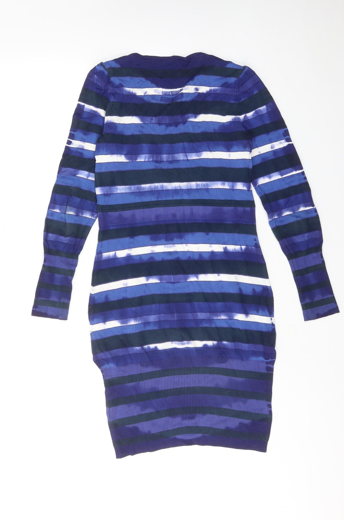 Karen Millen Womens Blue Geometric Cotton Jumper Dress Size S Round Neck Pullover