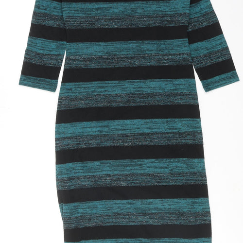 Marks and Spencer Womens Blue Striped Polyester Jumper Dress Size 10 Round Neck Pullover