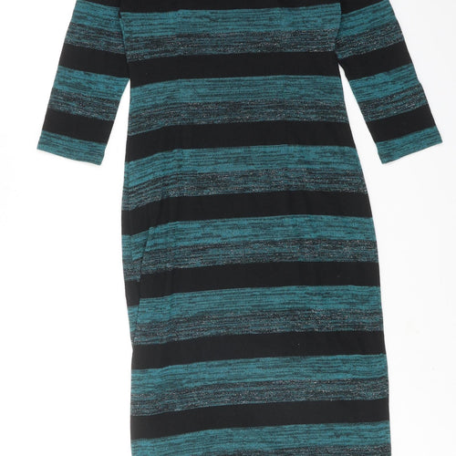 Marks and Spencer Womens Blue Striped Polyester Jumper Dress Size 10 Round Neck Pullover