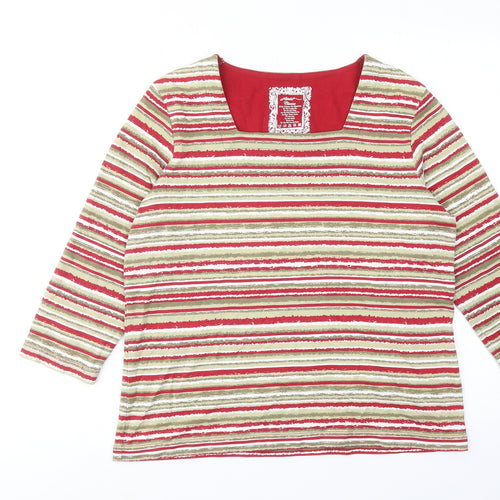 DASH Womens Multicoloured Striped Cotton Basic T-Shirt Size 16 Square Neck