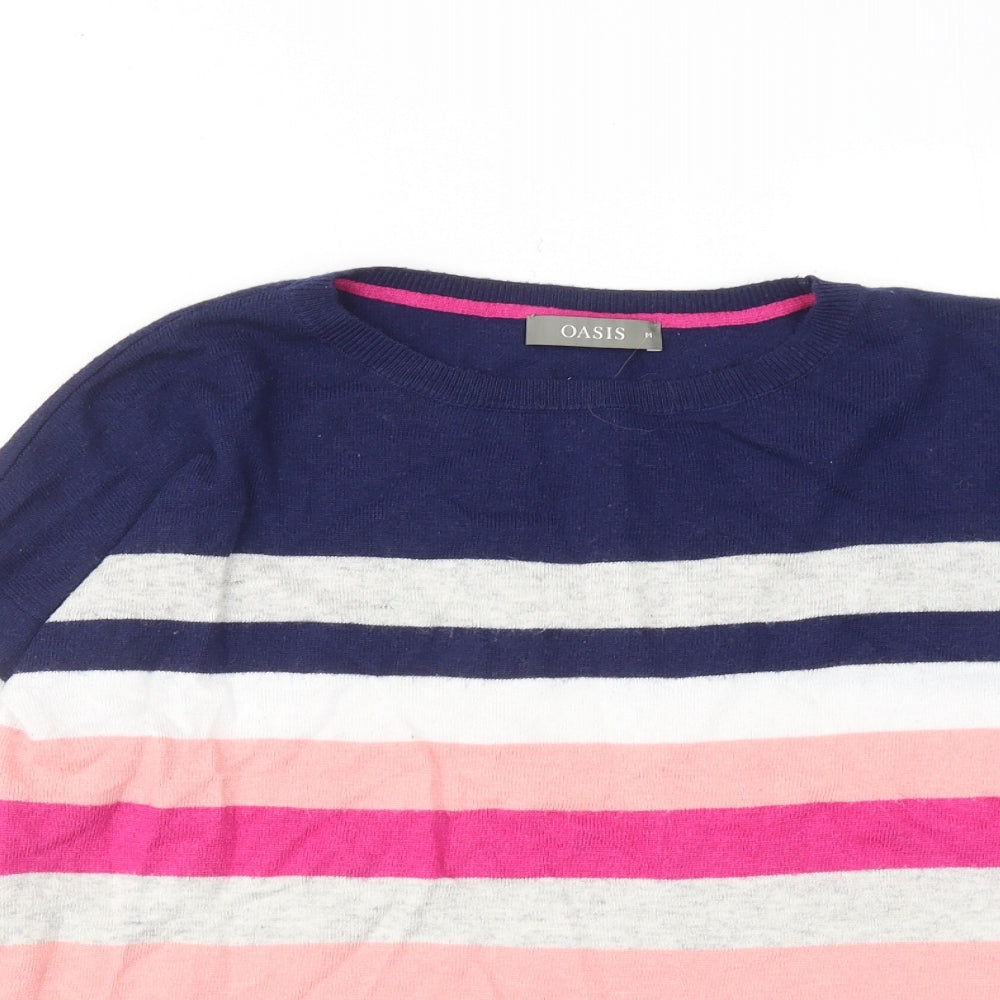 Oasis Womens Multicoloured Round Neck Striped Viscose Pullover Jumper Size M