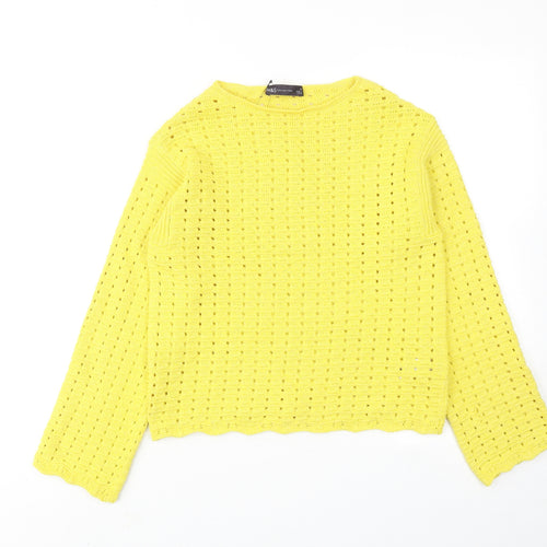 Marks and Spencer Womens Yellow Round Neck Cotton Pullover Jumper Size S