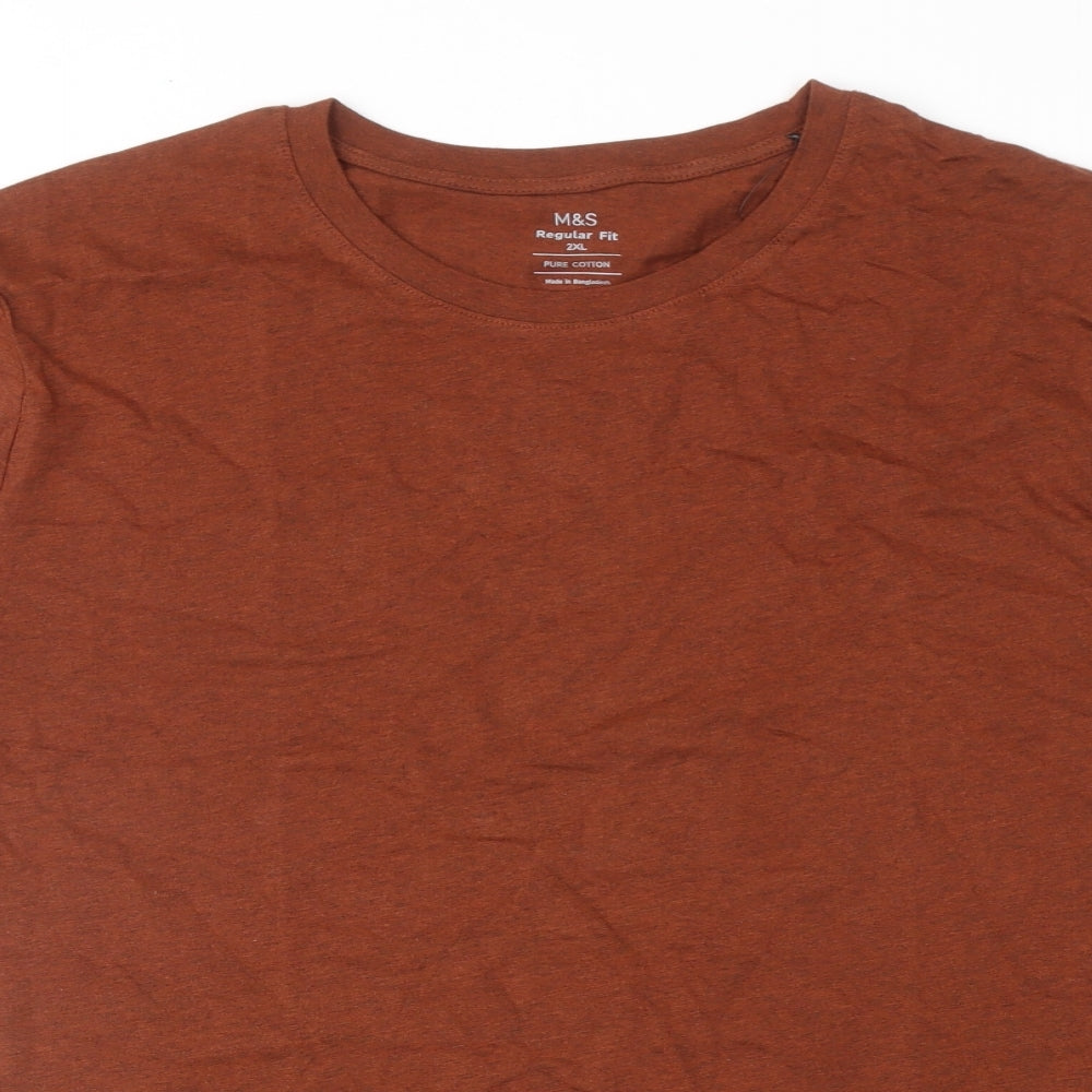 Marks and Spencer Mens Brown Cotton T-Shirt Size 2XL Round Neck