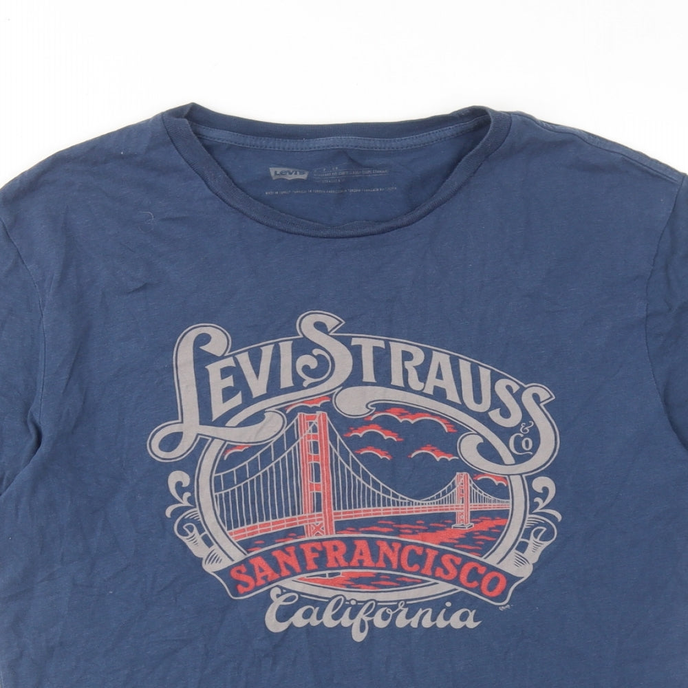 Levi's Mens Blue Cotton T-Shirt Size S Round Neck - San Francisco California