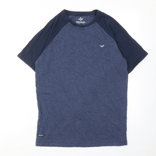 Threadbare Mens Blue Colourblock Cotton T-Shirt Size S Round Neck