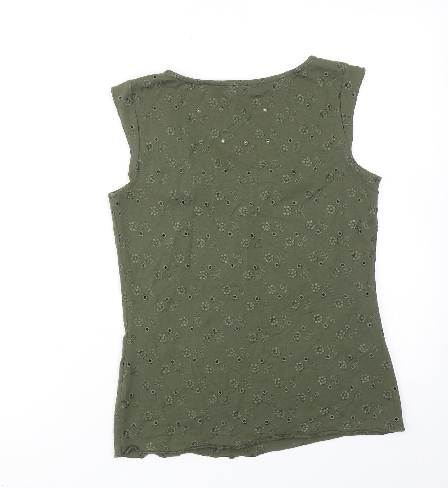 Per Una Womens Green Cotton Basic Tank Size 10 Scoop Neck - Broderie Anglaise