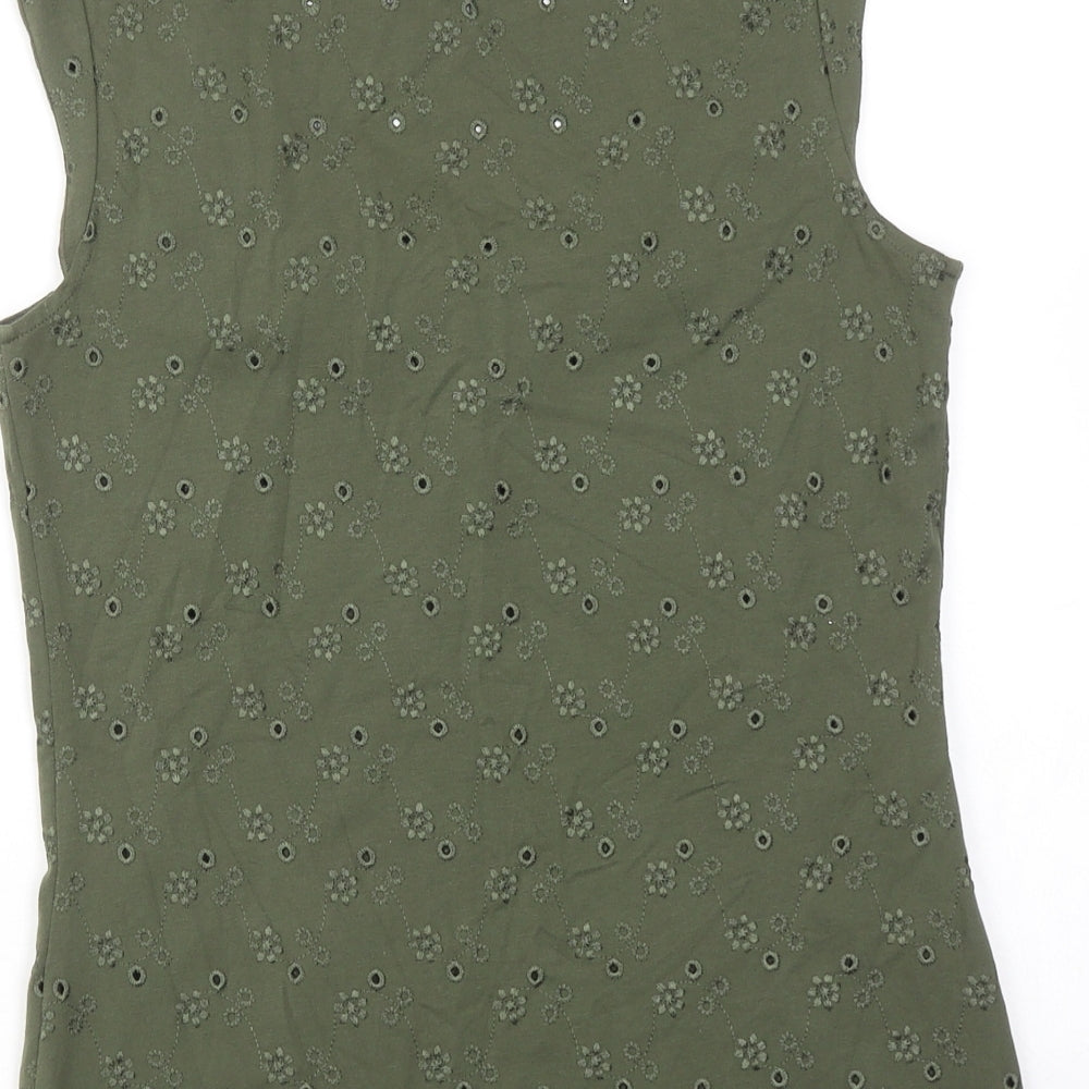 Per Una Womens Green Cotton Basic Tank Size 10 Scoop Neck - Broderie Anglaise