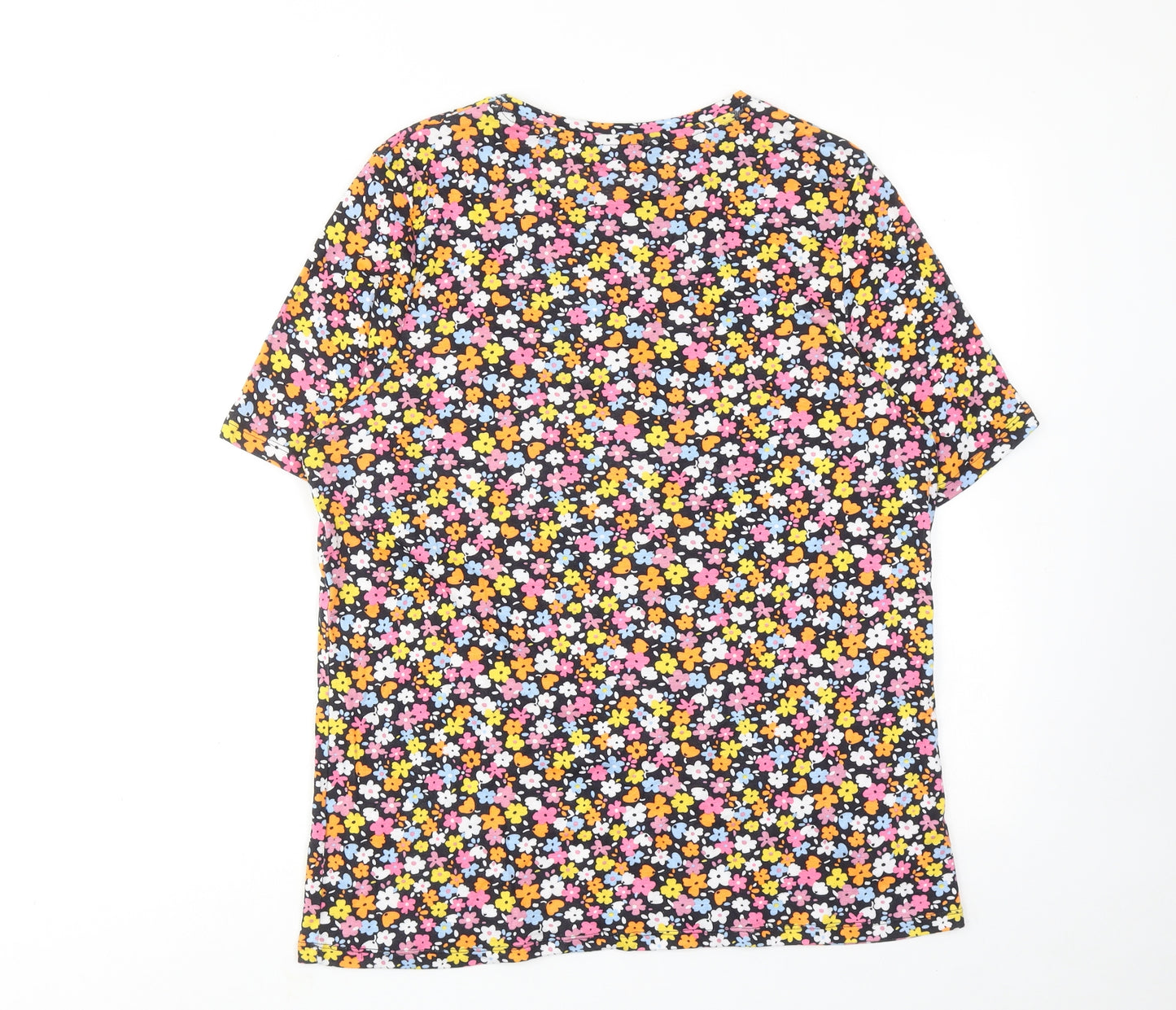 Marks and Spencer Womens Multicoloured Floral Cotton Basic T-Shirt Size 10 Round Neck