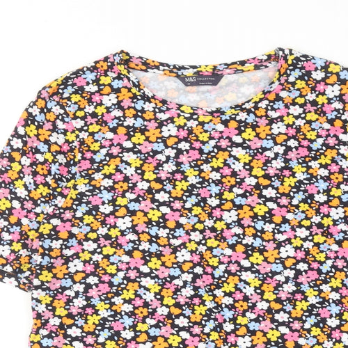 Marks and Spencer Womens Multicoloured Floral Cotton Basic T-Shirt Size 10 Round Neck
