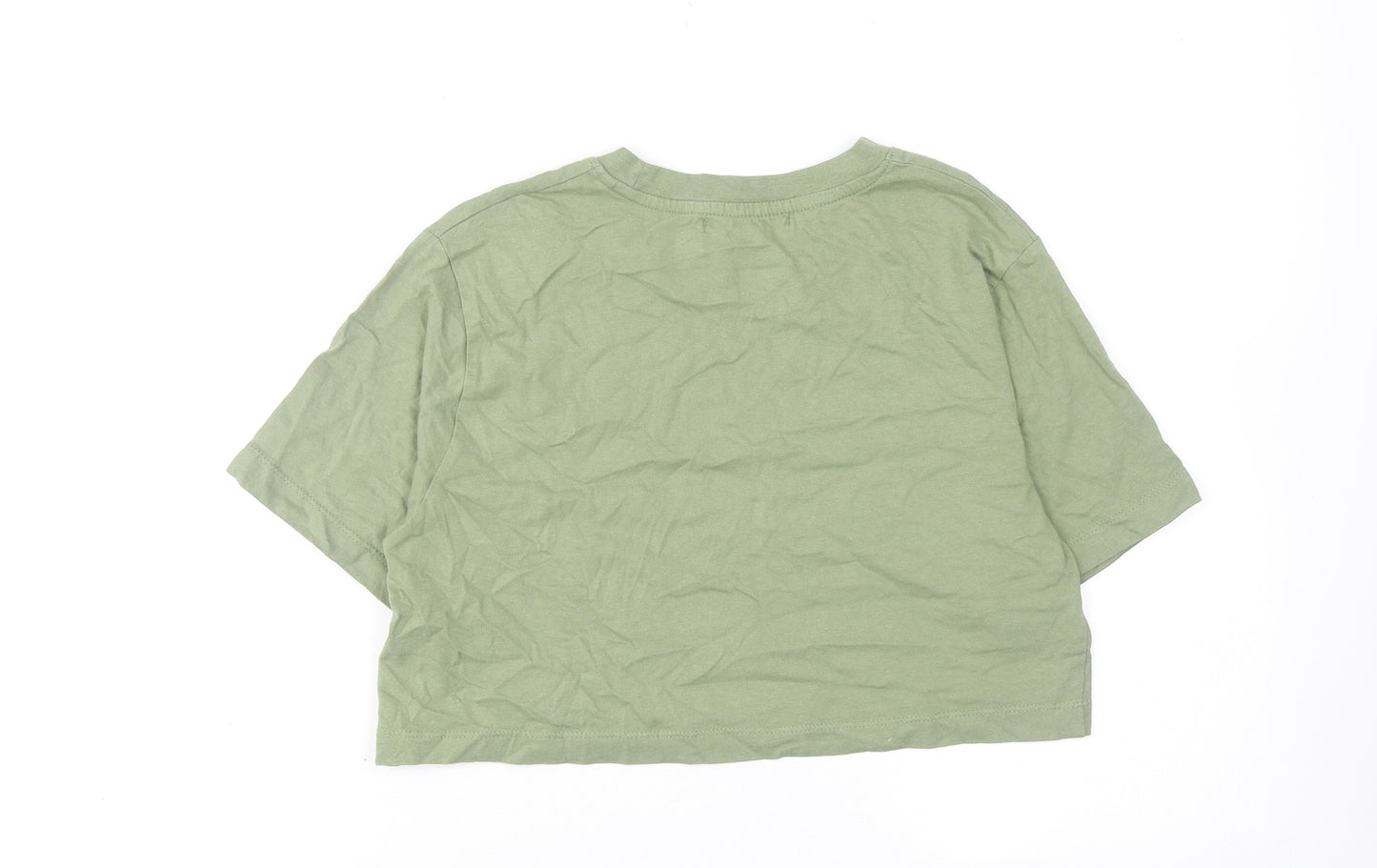Pull&Bear Womens Green Cotton Cropped T-Shirt Size S Round Neck