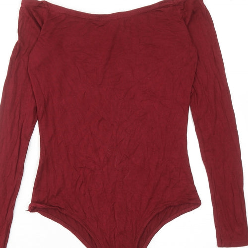 PRETTYLITTLETHING Womens Red Viscose Bodysuit One-Piece Size 12 Snap