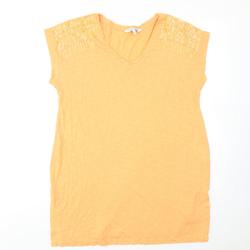 NEXT Womens Orange Cotton Basic T-Shirt Size 12 V-Neck
