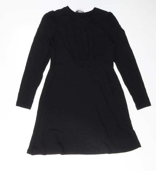 Marks and Spencer Womens Black Viscose Jumper Dress Size 10 Round Neck Pullover