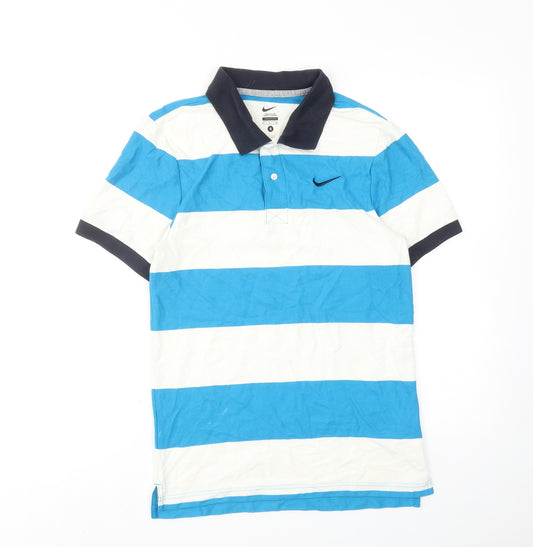 Nike Mens Blue Striped Cotton Polo Size S Collared Button