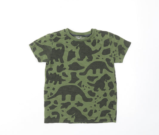 NEXT Boys Green Geometric Cotton Basic T-Shirt Size 6-7 Years Round Neck Pullover - Dinosaur